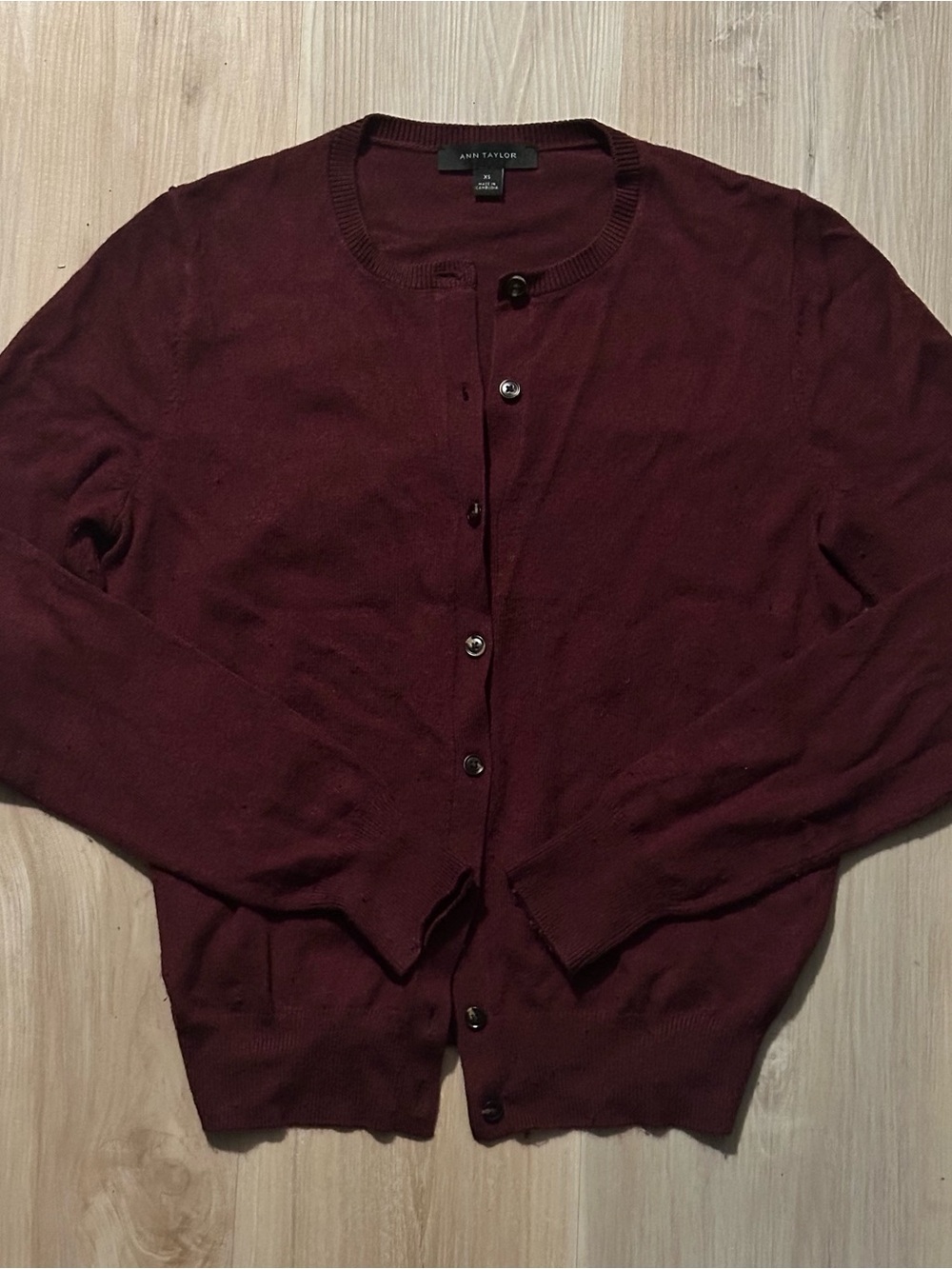 Ann Taylor Maroon Button-Front Cardigan Sweater